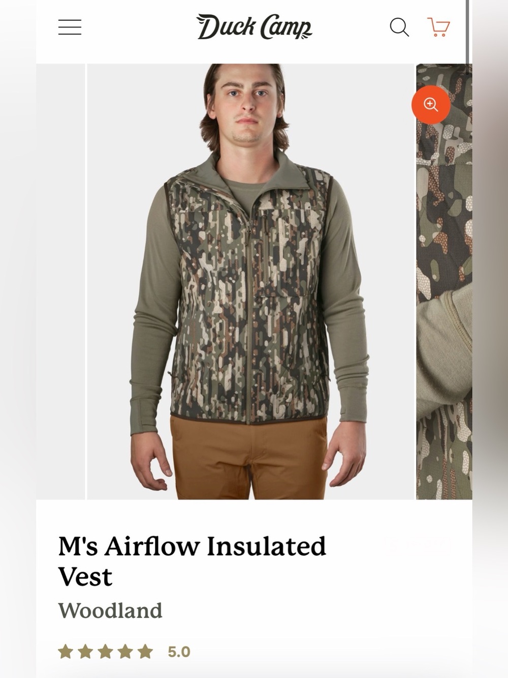 Duck Camp Airflow Insulated Vest Men’s Medium Woodland Stretch Comfort Warm $189